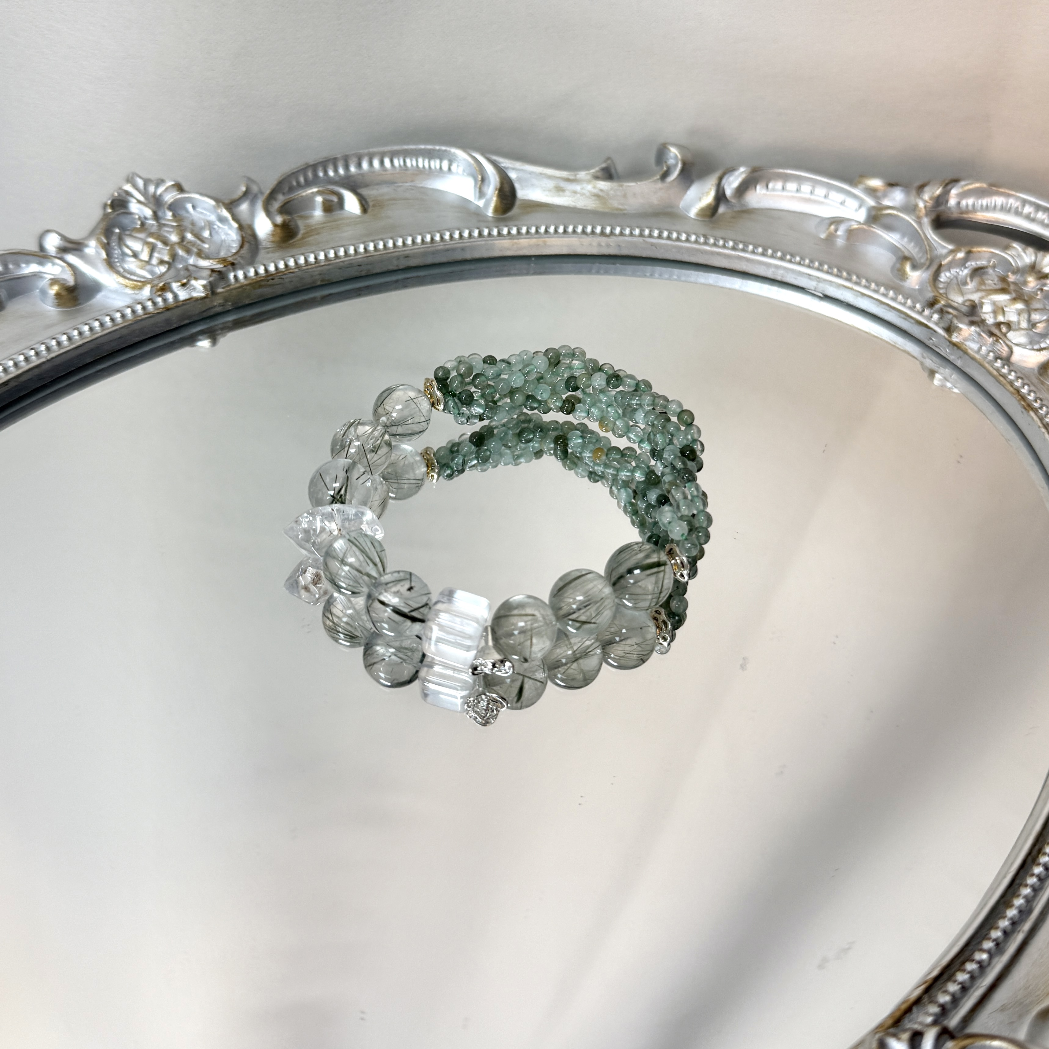 【凝翠】天然绿发晶x白水晶 11mm