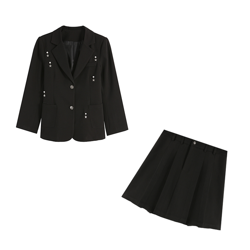 五季家休闲大码女装早秋新款显瘦遮肉黑色两件套ZL36067