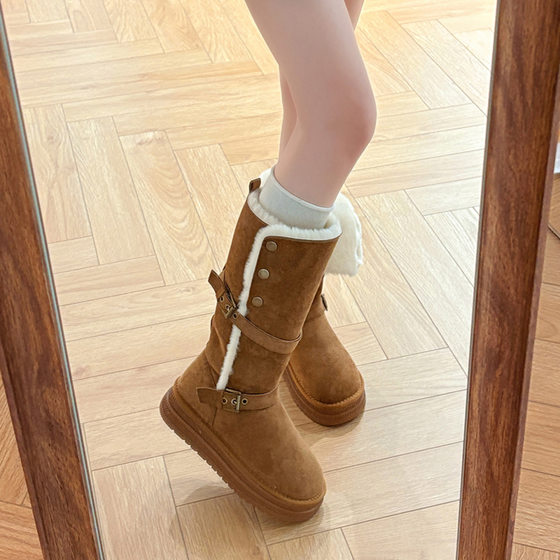 OJRZ厚底长筒雪地靴女2025新款冬季加绒加厚时尚保暖高筒毛毛棉鞋