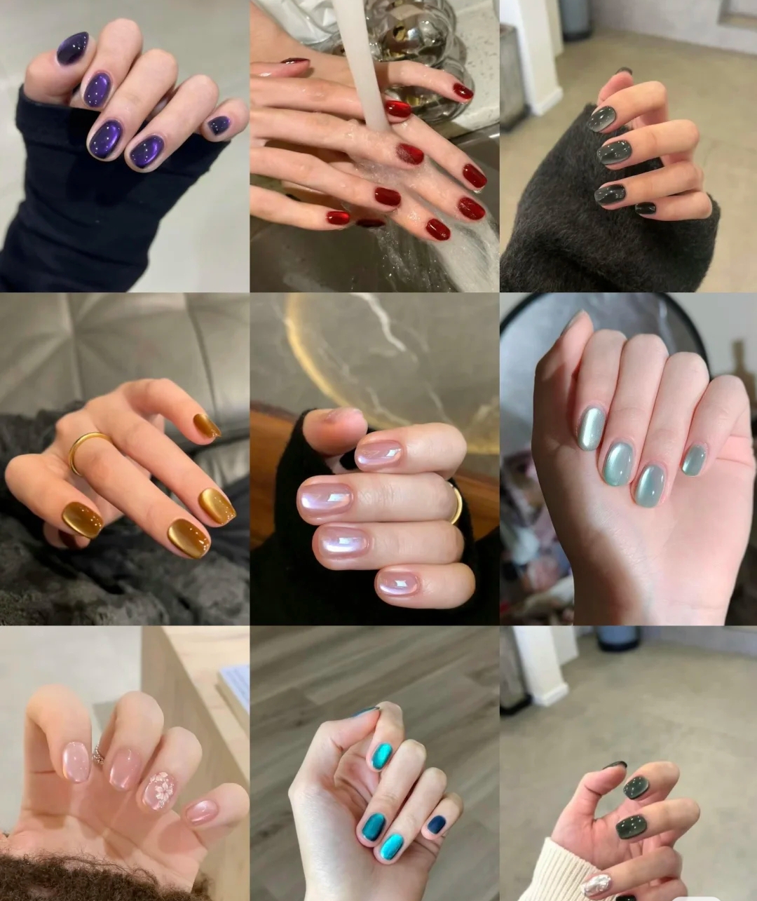 孤品猫眼晶石短款穿戴甲纯手工定制显白玻璃珠成品美甲，默认微瑕