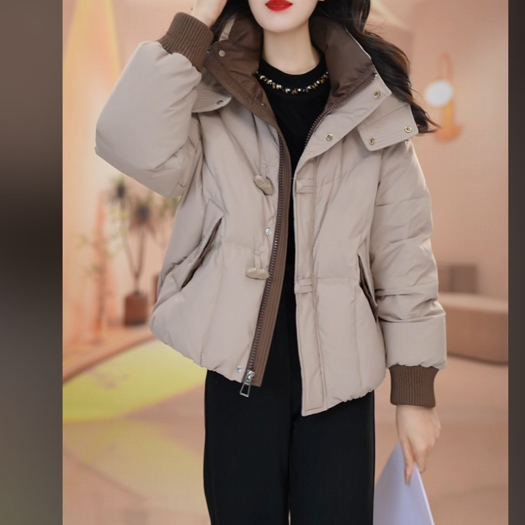 2025冬季新款时尚爆款洋气中长款连帽白鸭绒女外套百搭气质