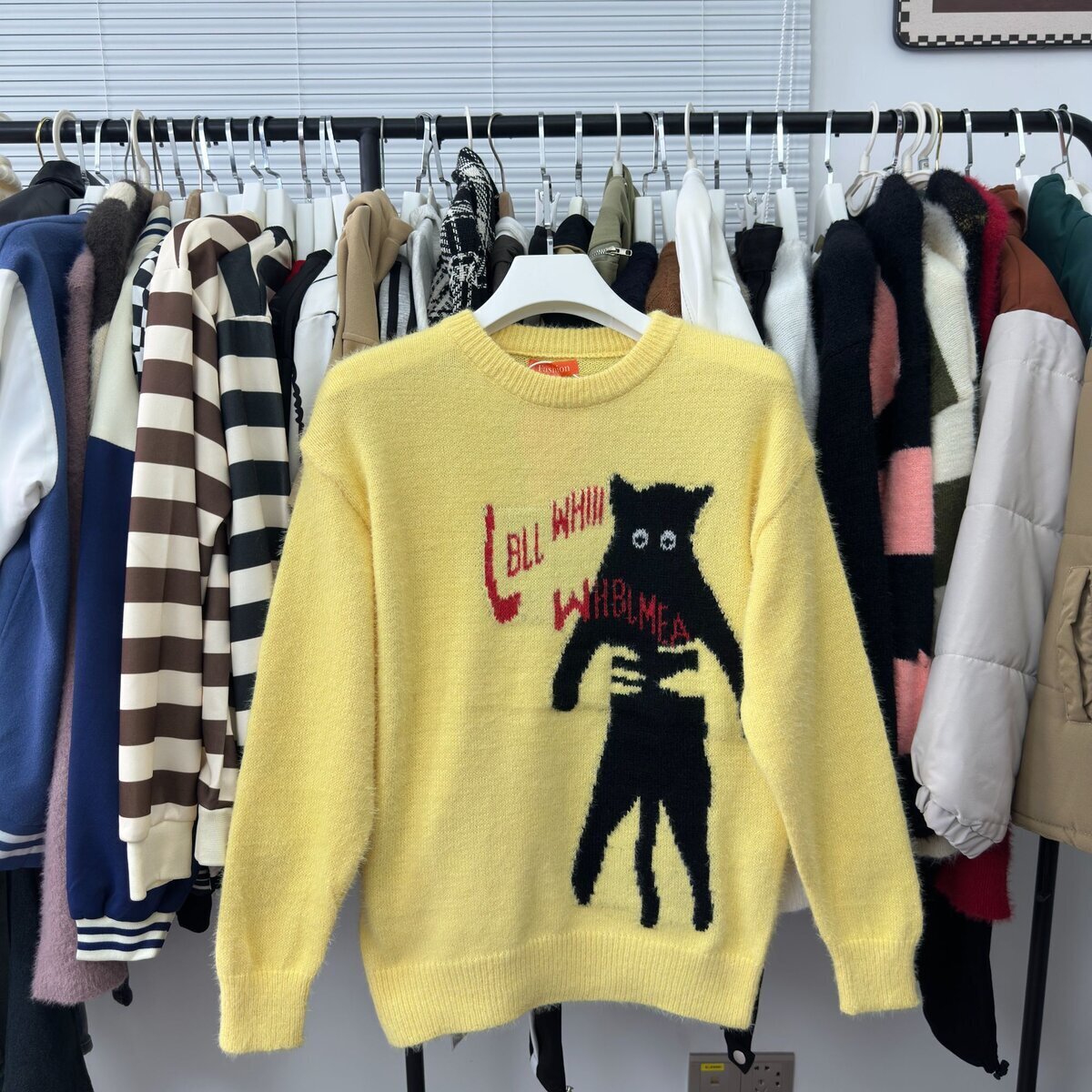 345-BY秋冬季潮牌宽松毛衣男女针织衫慵懒风百搭圆领上衣打底衫