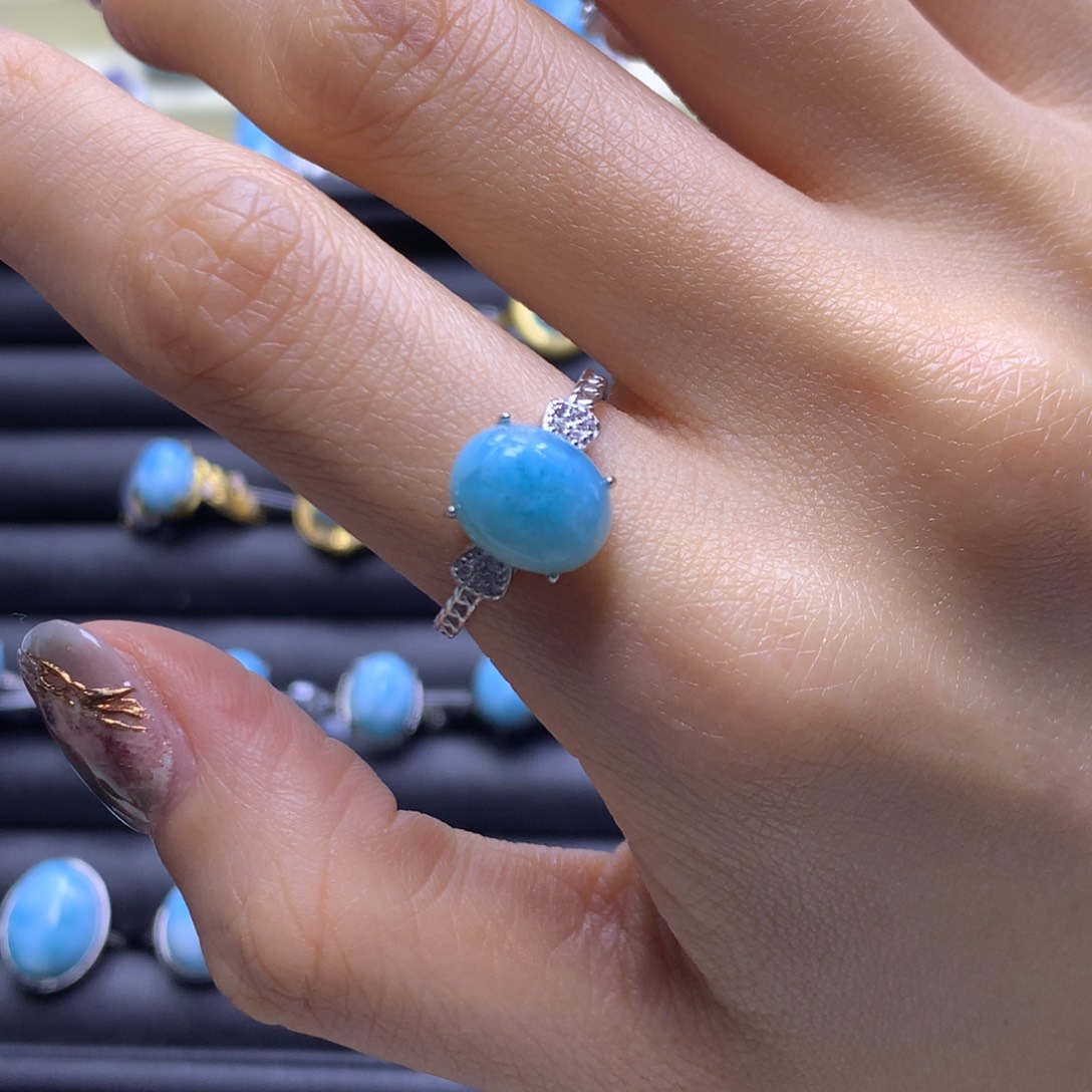 针钠钙石（海纹石）未镶嵌戒指蛋面戒指