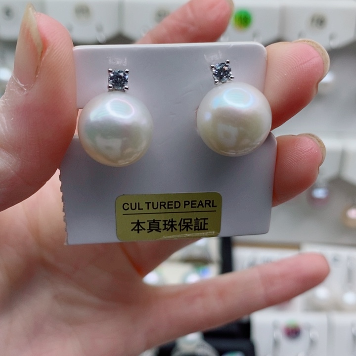 淡水珍珠耳饰银S925镶嵌12+A