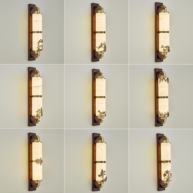 新中式天然玉石壁灯客厅背景墙壁灯卧室过道楼梯壁灯别墅玉石壁灯