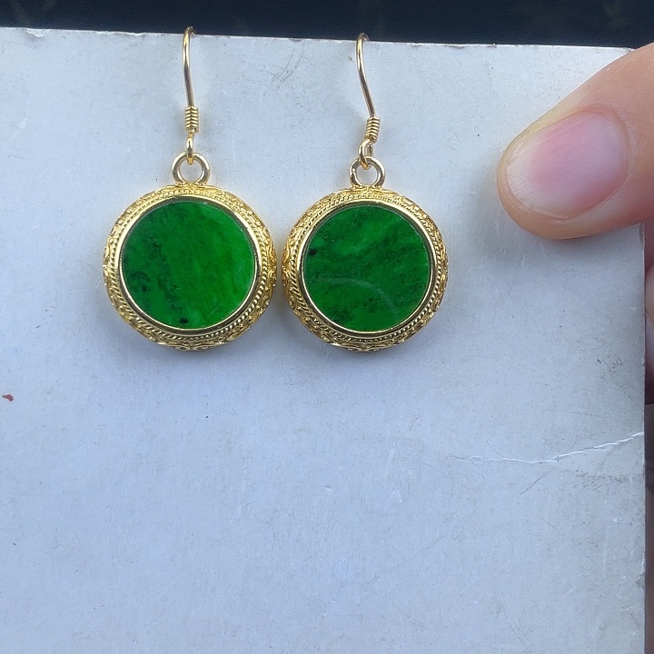 ****青翡翠银S925镶嵌耳饰