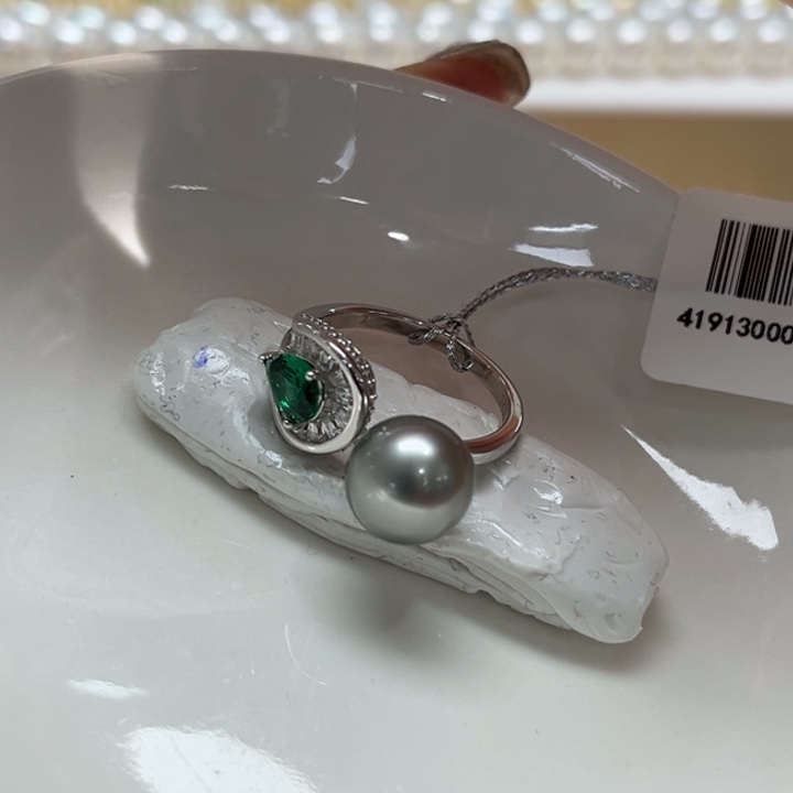 银S925镶嵌戒指海水珍珠9.9mm50号