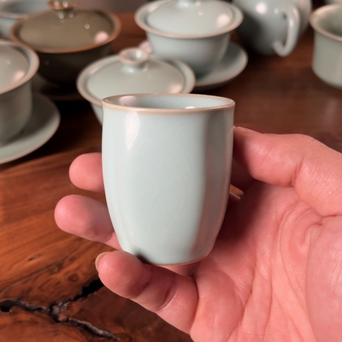 杯子陶玉松汝瓷天青釉色闻香杯