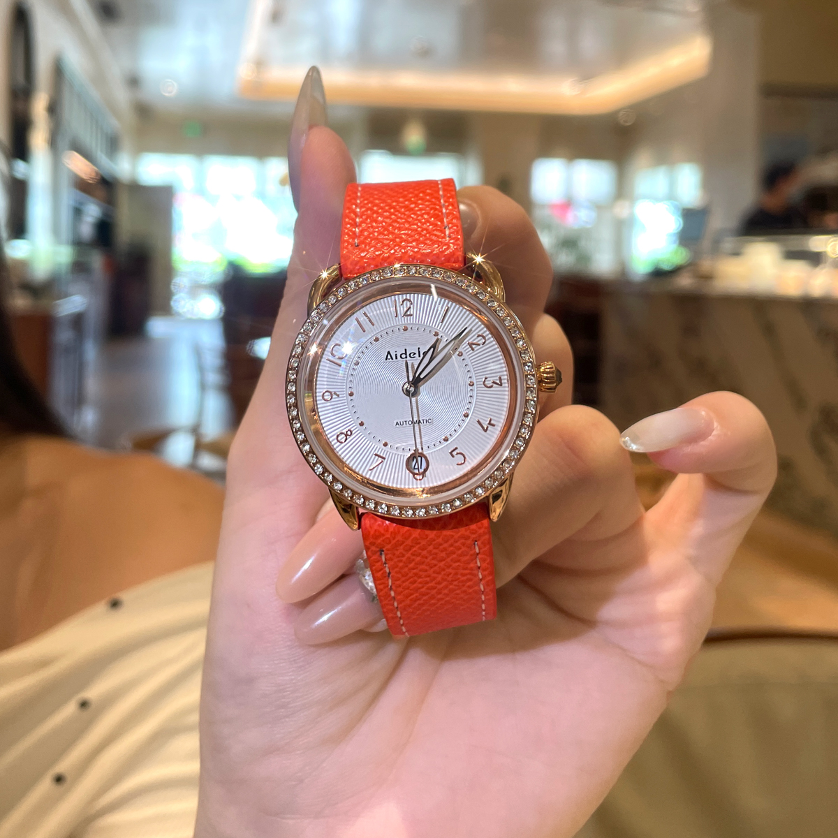 时尚镶钻气质百搭皮带小众艺术防水女士机械腕表-3920