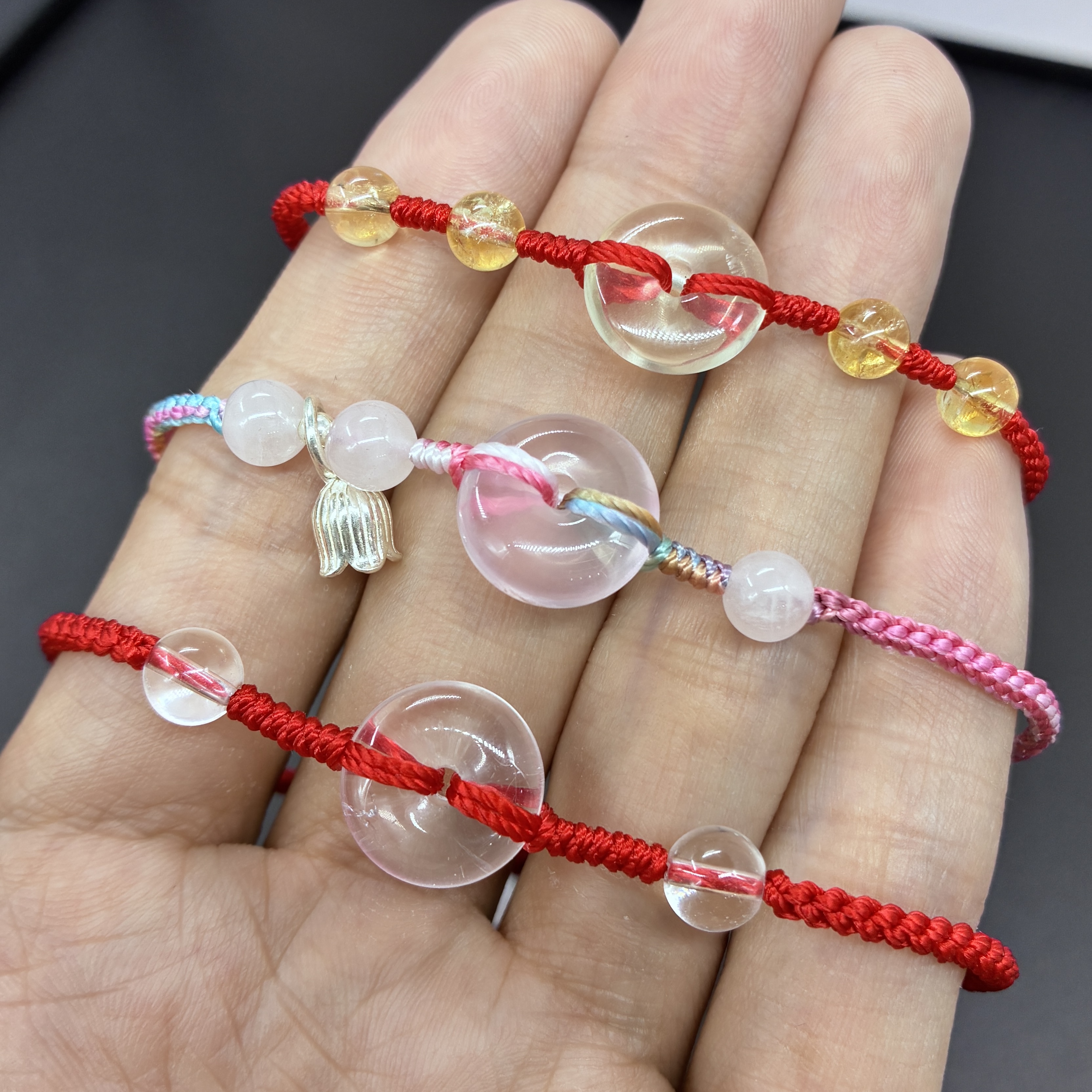 纯手工编织天然水晶平安扣手链简约时尚小众设计女士闺蜜礼物