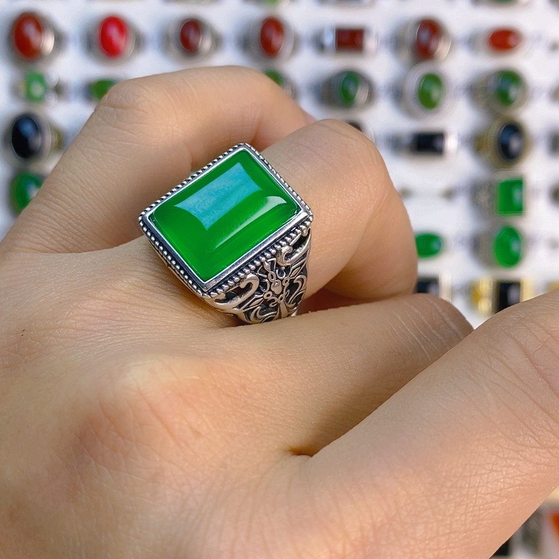 玛瑙/玉髓戒指银S925镶嵌