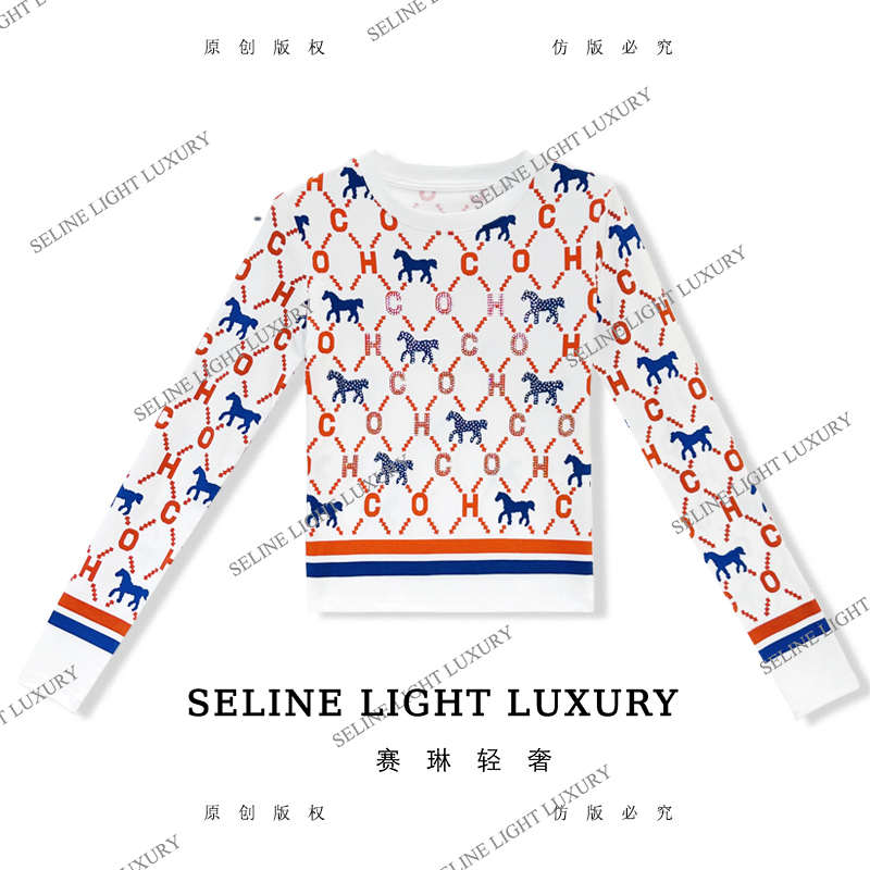 【25Q-649】太 2025 SELINE 轻奢字母小马印花时尚轻奢气质长袖