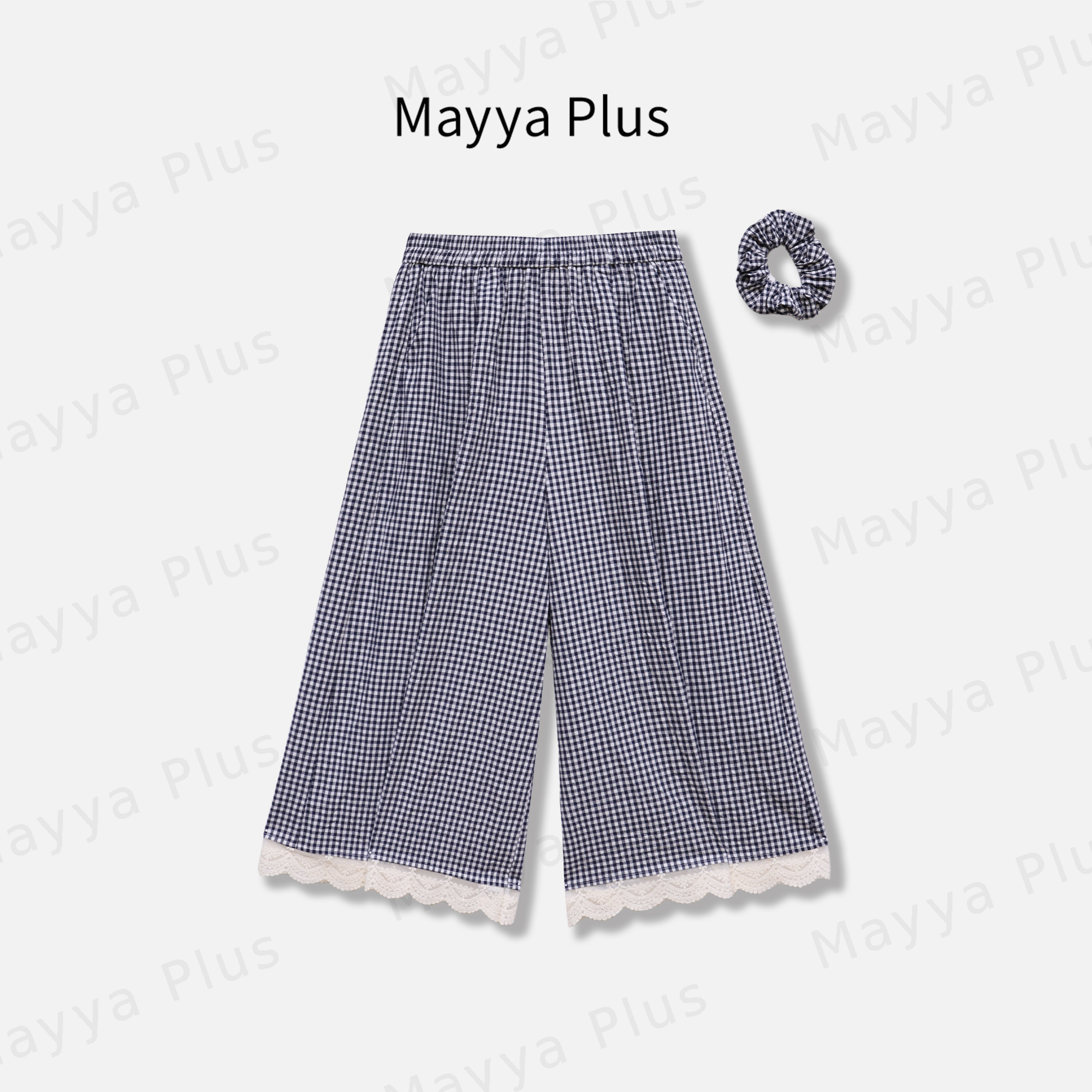 【格子控】Mayya Plus麦芽定制轻奢气质显瘦欧若风梭织裤32527133