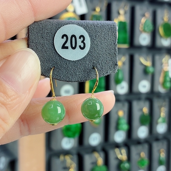 和田玉18K金镶嵌耳饰