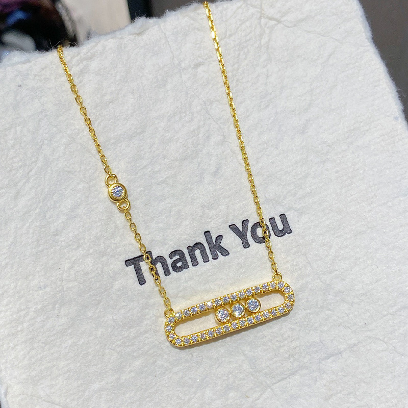 足金999气质优雅风锁骨链满镶横版小滚珠可滑动黄金项链计价送礼