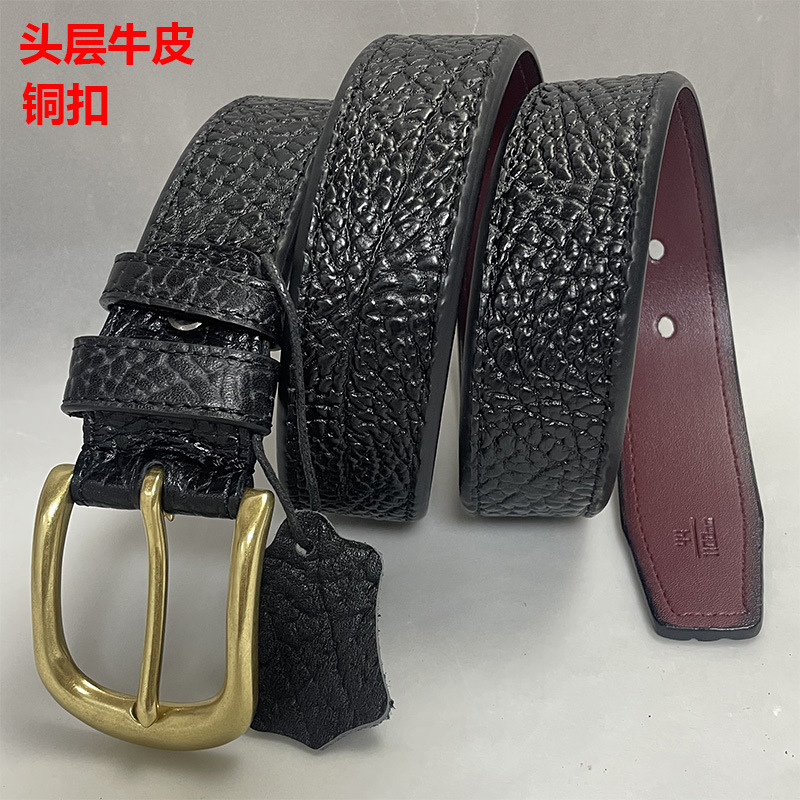CreKrrs纯铜针扣男士皮带非洲野牛纹头层皮腰带新款高档礼盒装