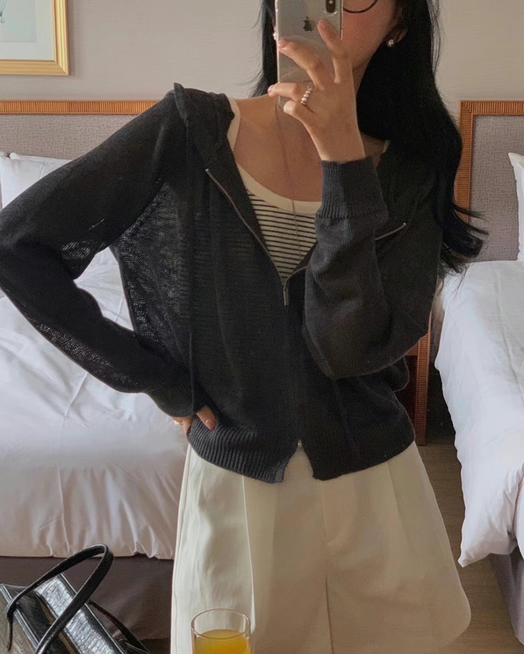 东大门正品宽松型长袖连帽毛针织衫夏季开衫薄款百搭（no退no换）