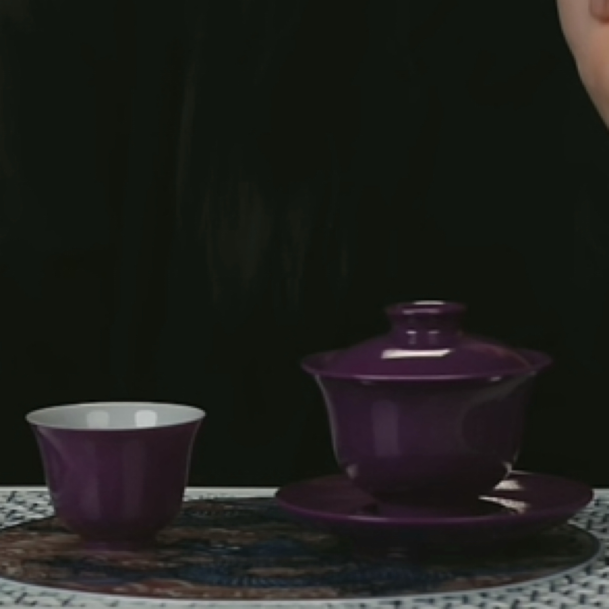 M茄皮紫釉三才盖碗/杯一套
