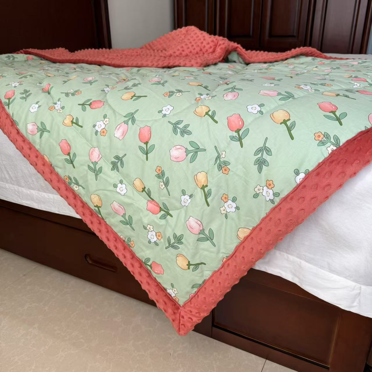 田园纯棉全棉豆豆被1.5×2米4.2斤左右  080亲肤豆豆绒单人加厚秋