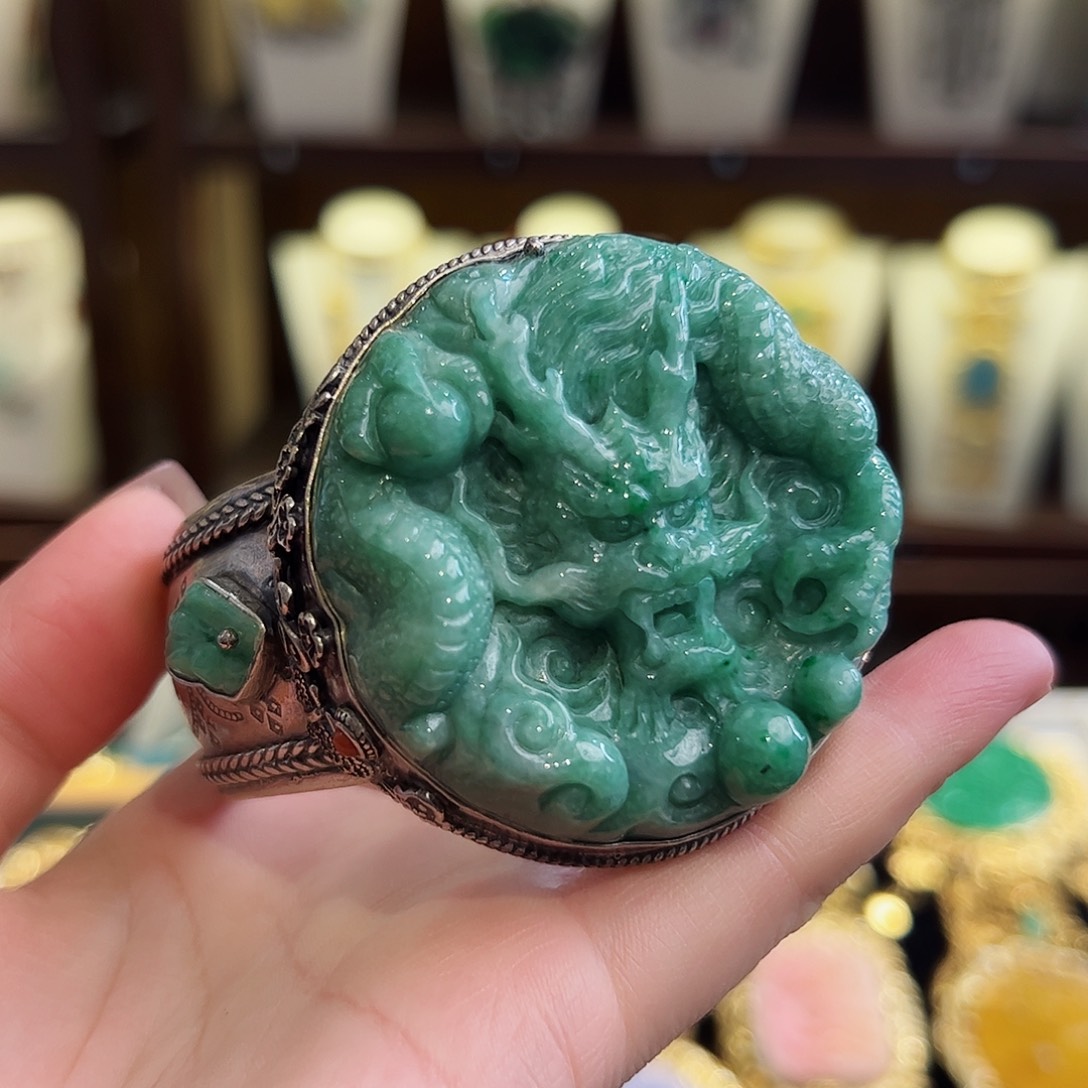 翡翠手镯银S925镶嵌手镯