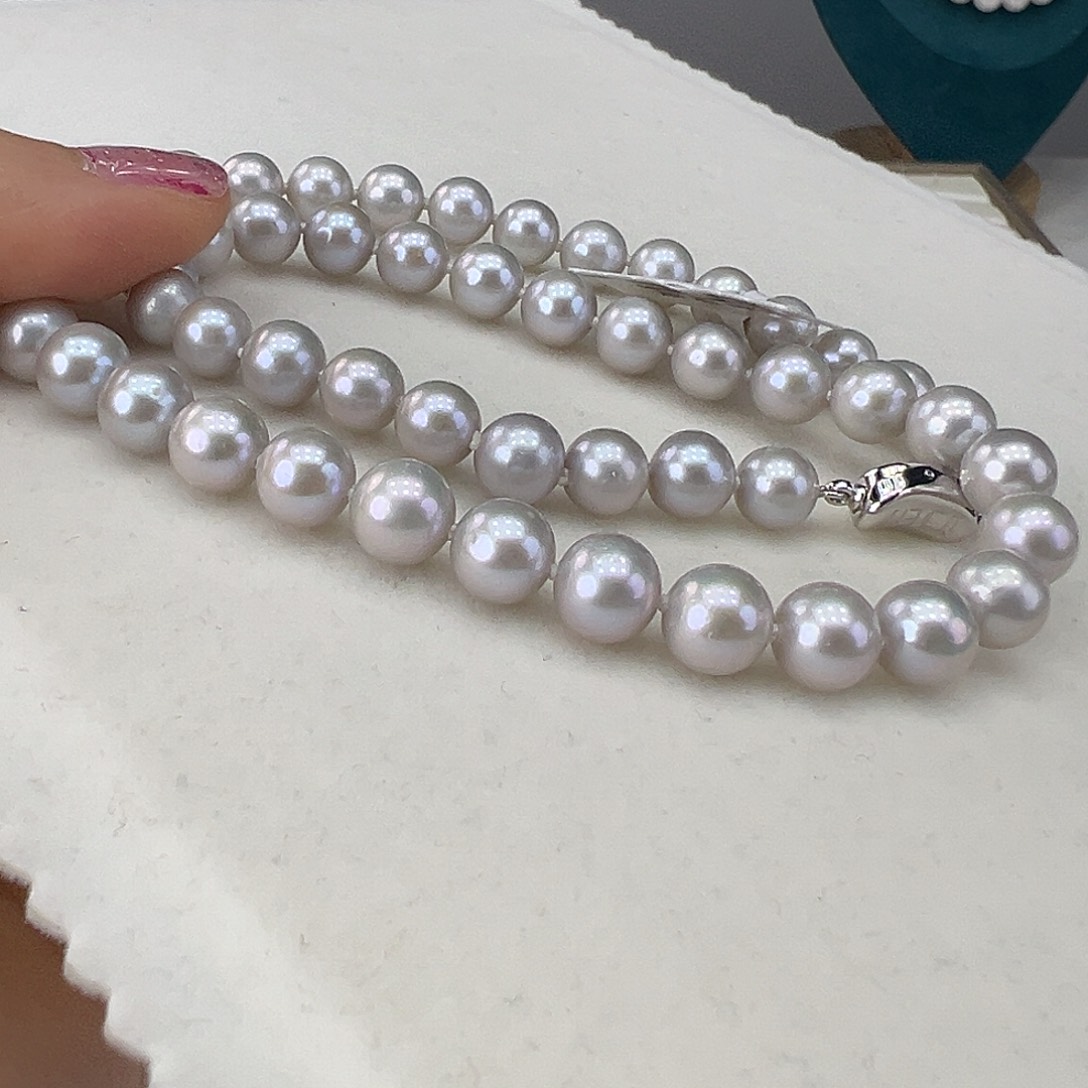 淡水珍珠颈饰银S925镶嵌➕7.8高品灰紫