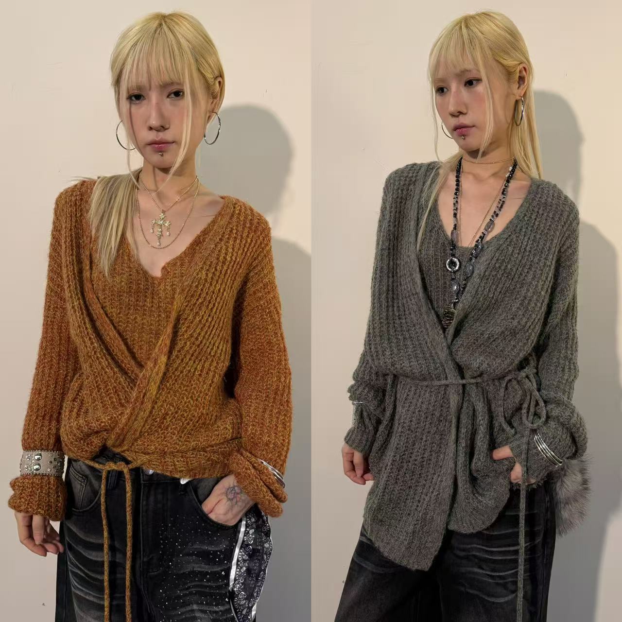 Fearless”满满*小众设计感显瘦挂脖两件套针织衫