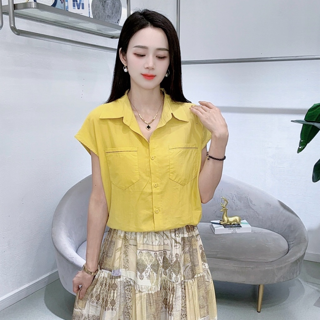 A8378短袖POLO领衬衣女夏季新款韩版时尚纯色简约百搭女装上衣