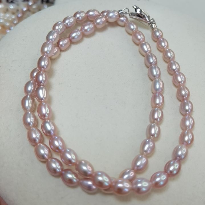 淡水珍珠颈饰银S925镶嵌淡水无核珍珠项链胖米曼塔玫瑰色无瑕