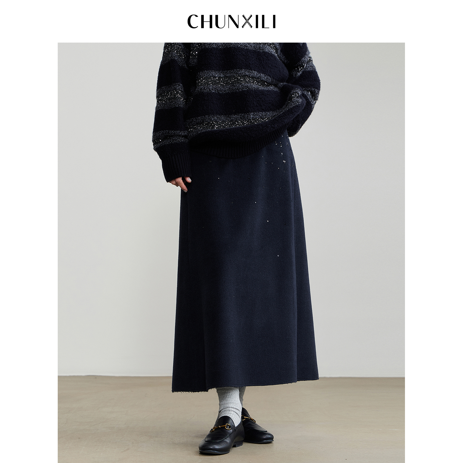 【年会裙】CHUNXILI/春熙里 秋冬小众设计感羊毛半身裙D04B54097