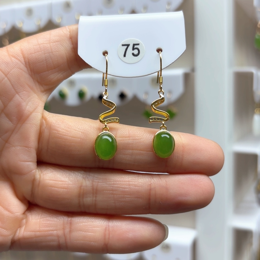 和田玉耳饰银S925镶嵌