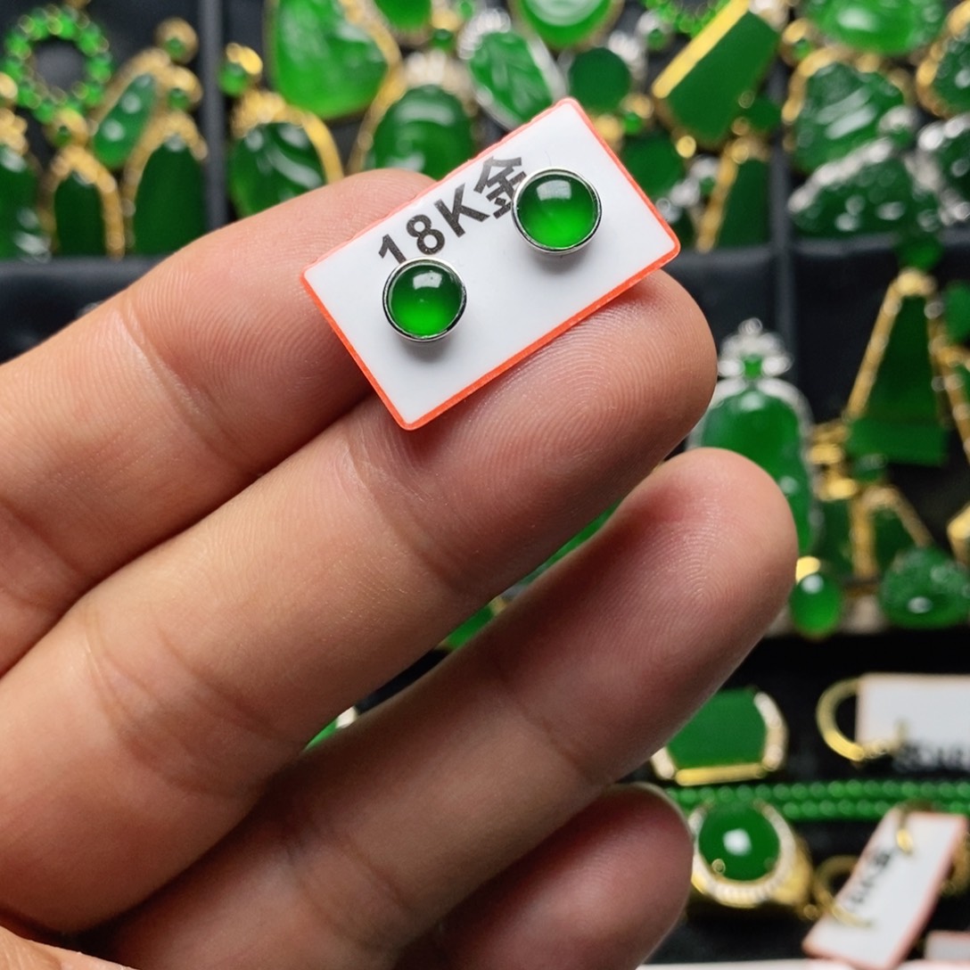 翡翠耳饰18K金镶嵌欢*