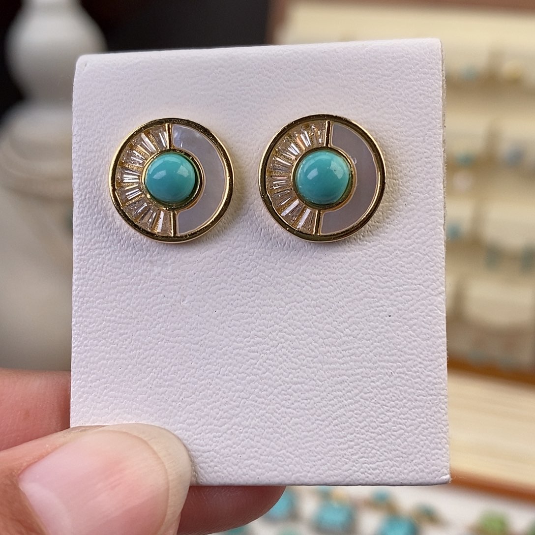 绿松石耳饰银S925镶嵌