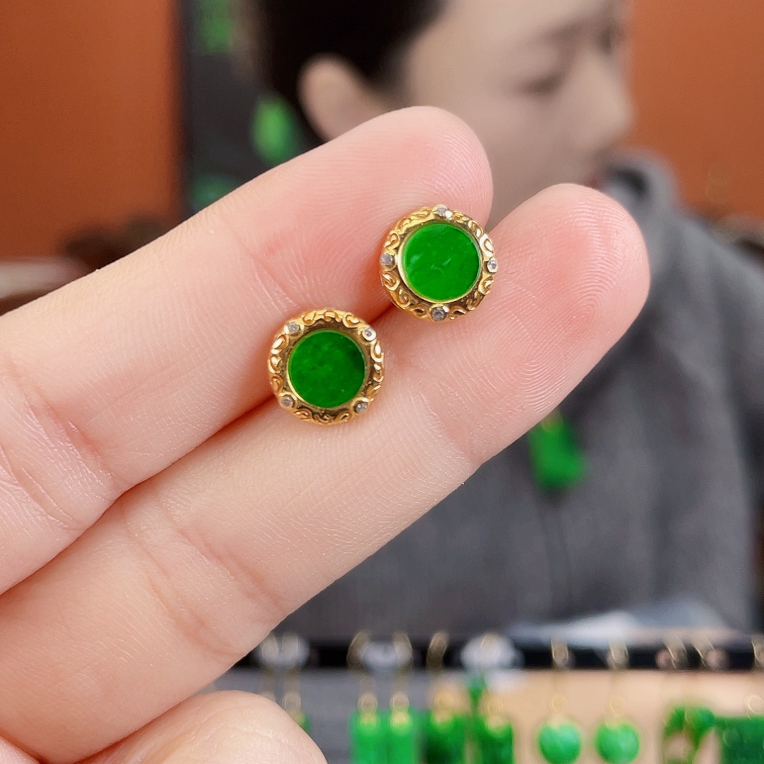 翡翠银S925镶嵌耳饰