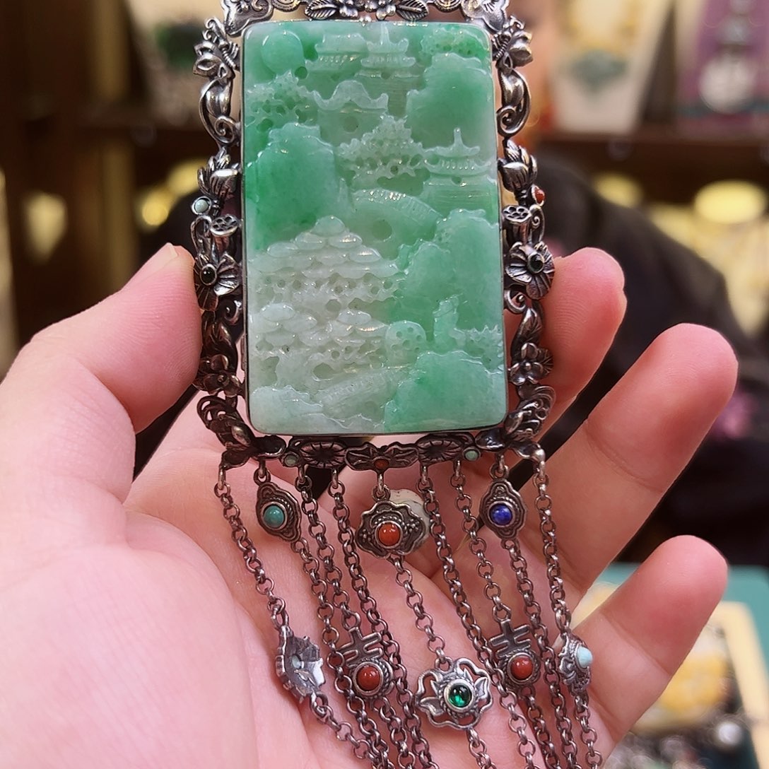 翡翠颈饰银S925镶嵌古风