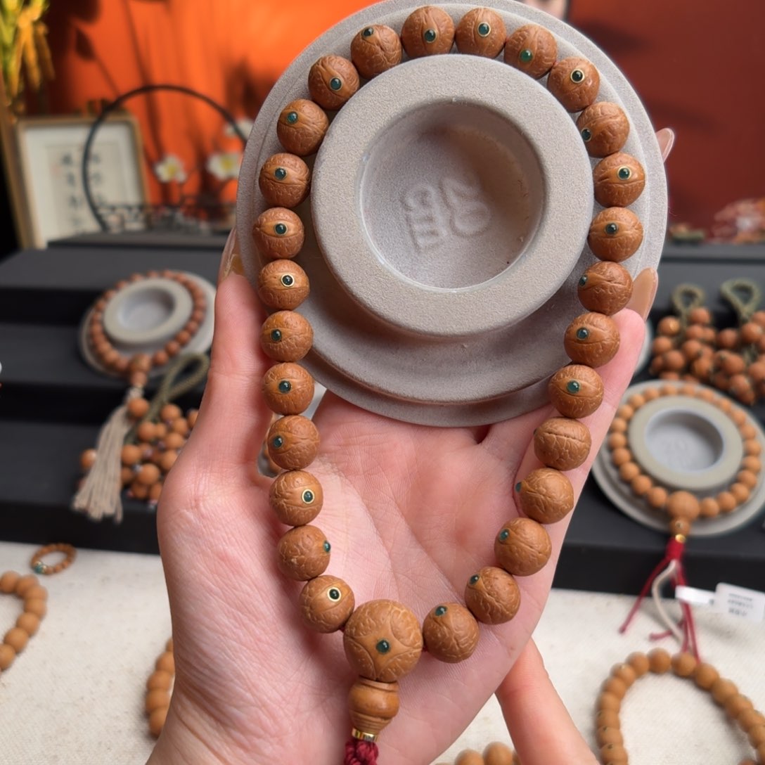 手串凤眼菩提周*森12mm铁籽手持27颗绿玛
