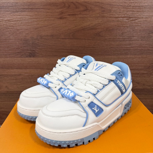 99新 LouisVuitton/路易威登 39.5码 新款trainer小胖丁白蓝板鞋