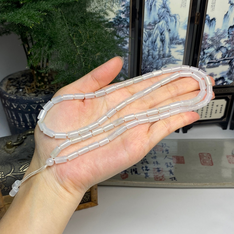 冰糯路路通项链 天然翡翠A货 