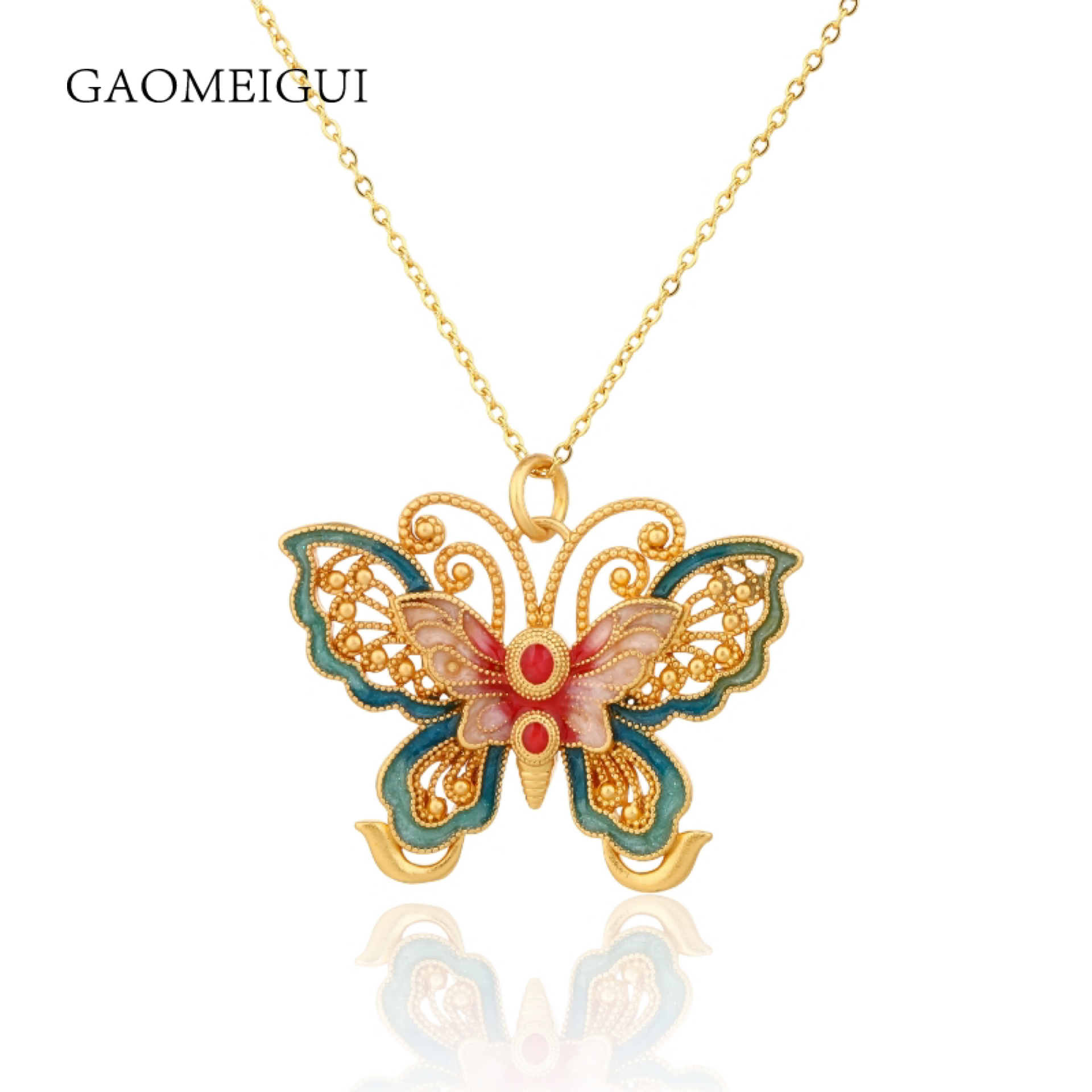 合金合成锆石项链 GAOMEIGUI海外款 镂空蝴蝶项链A1091