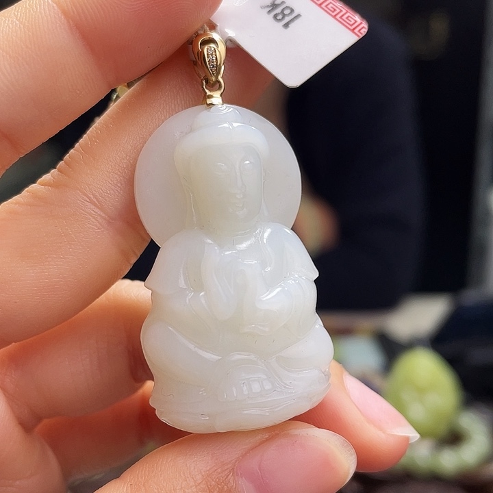 和田玉挂件18K金镶嵌定制发货