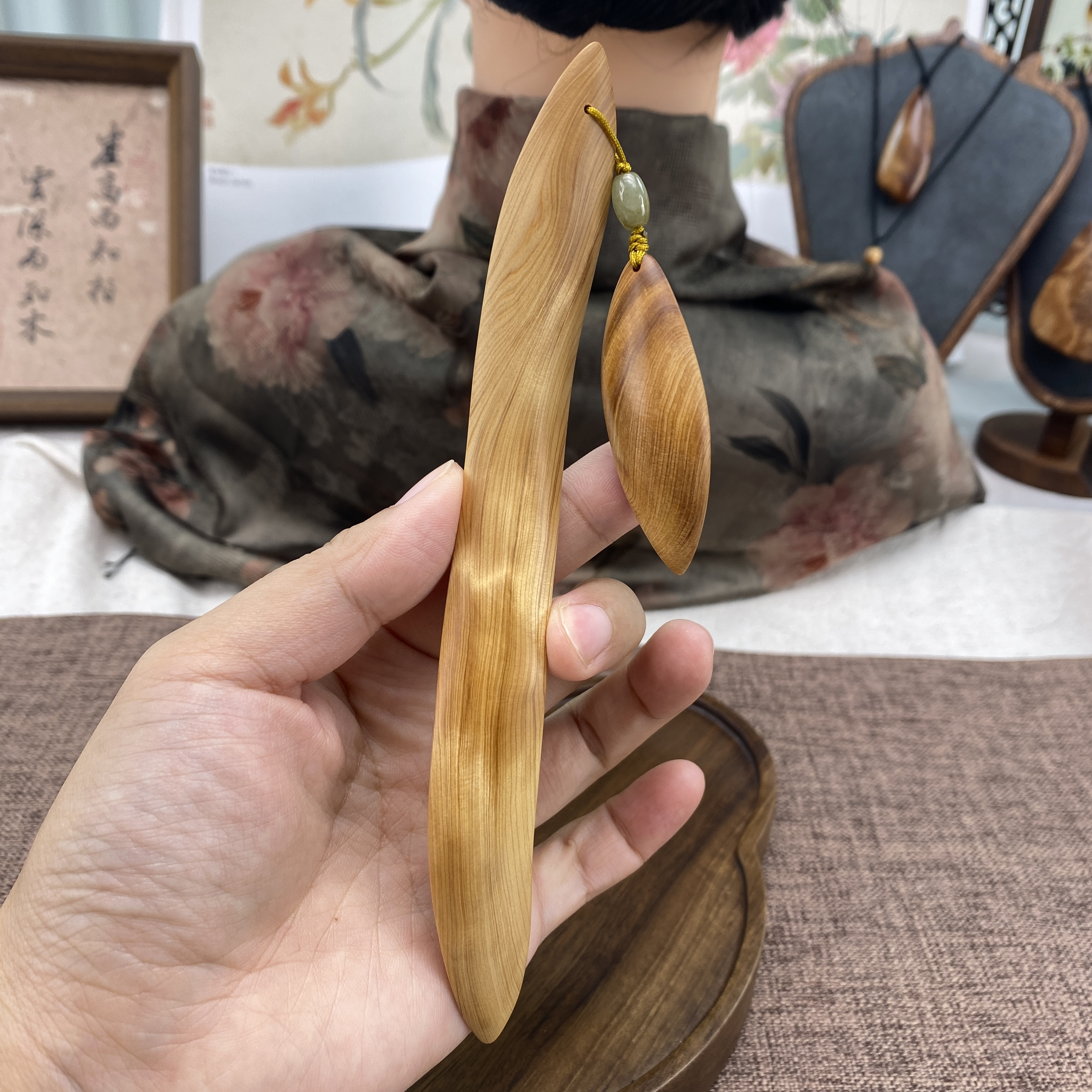 17.5cm崖柏玉化老料叶片步摇y828日常古典极简百搭国风发簪