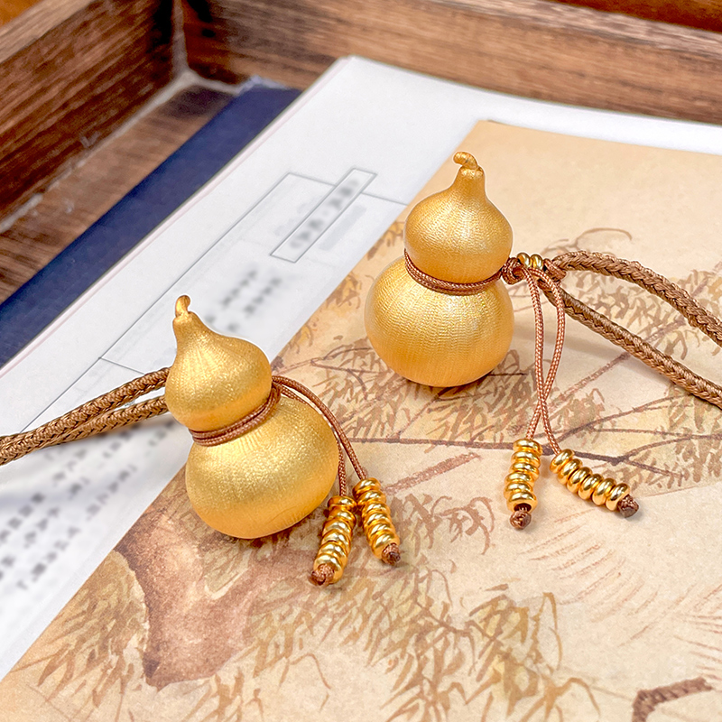 吊坠足银珐琅 「拉丝葫芦」足银999.9如意葫芦描金手工国风编绳项链