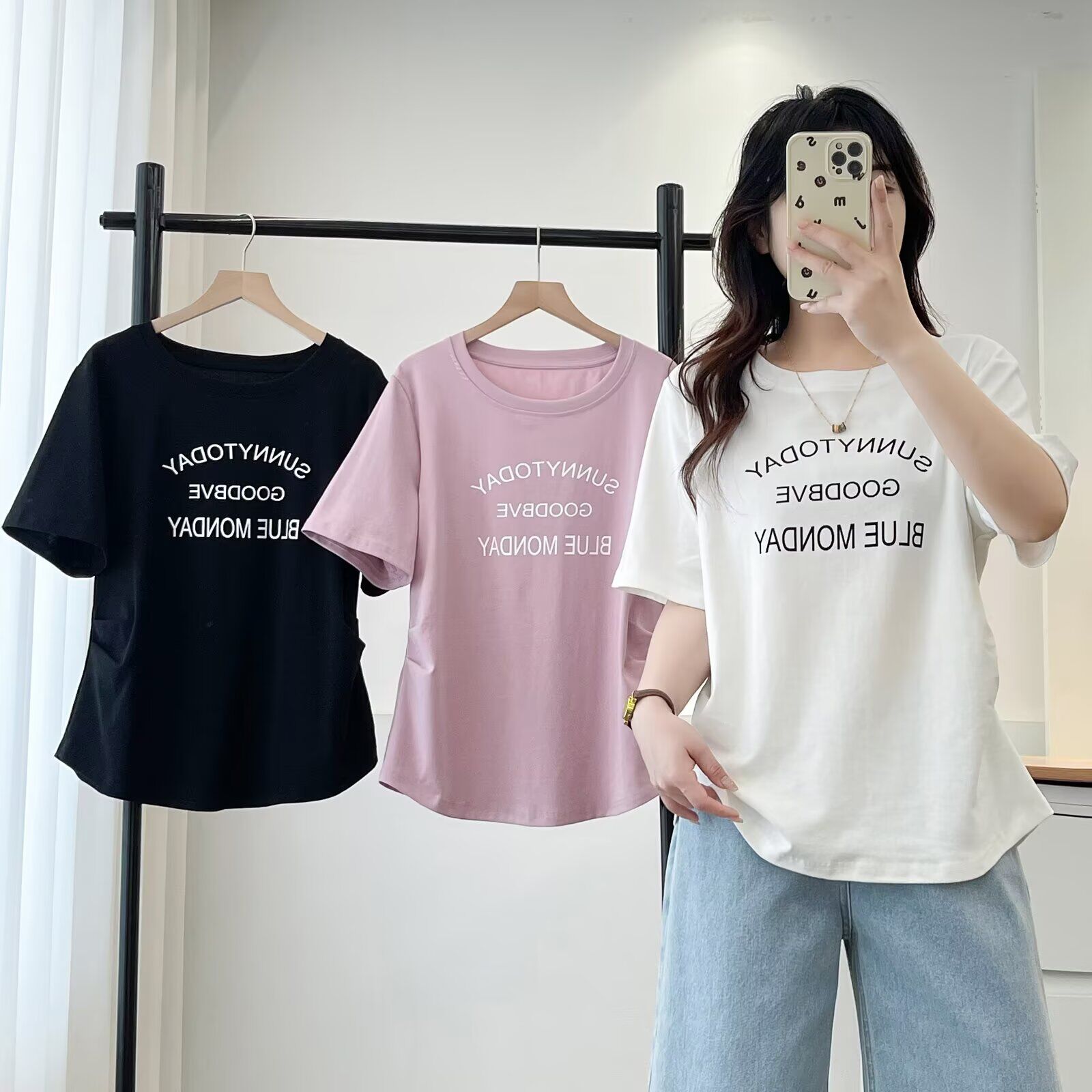 大码t恤女正肩半袖2025夏季新款胖m时尚两侧褶皱收腰显瘦短袖上衣