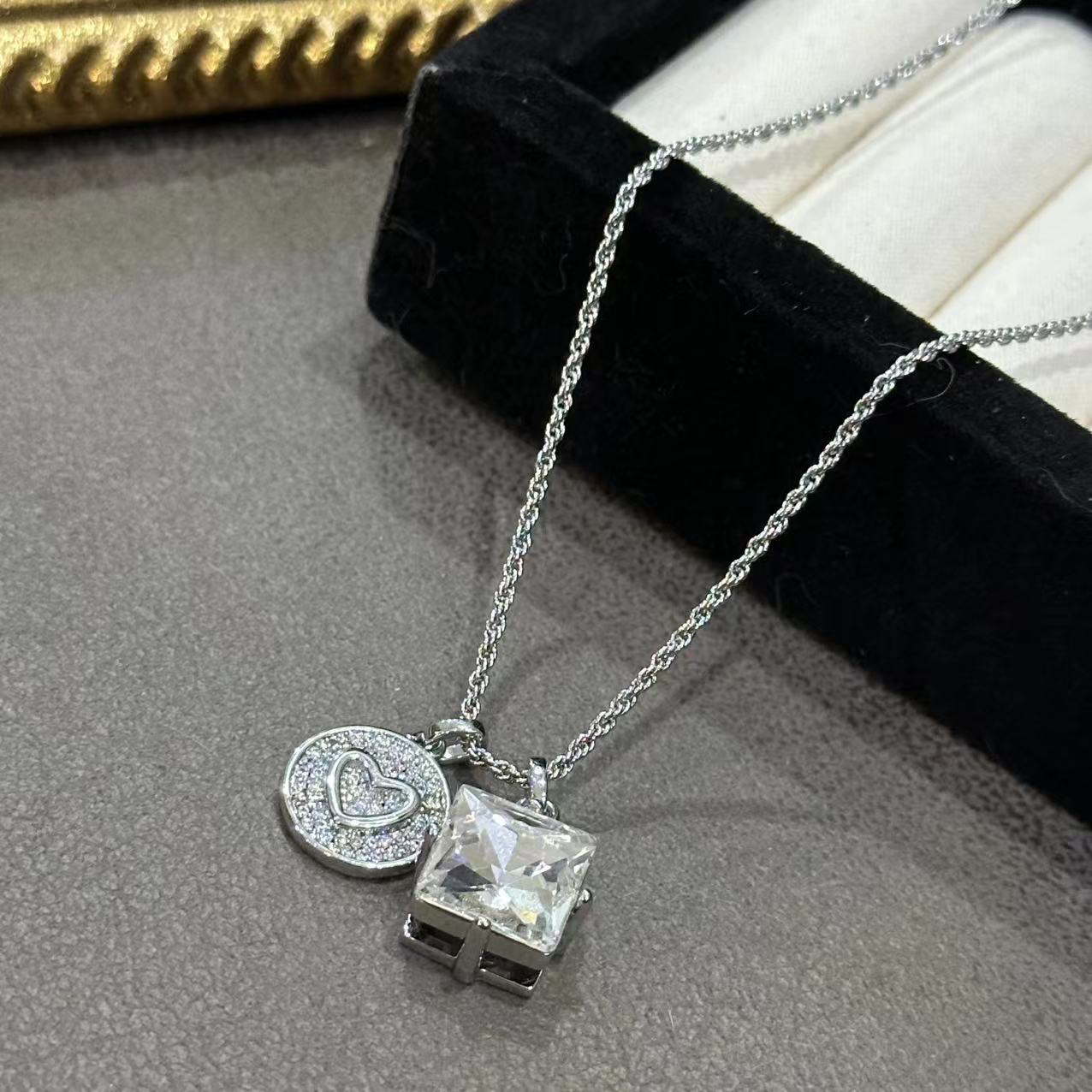 铜合金项链 方糖圆形爱心项链-67273