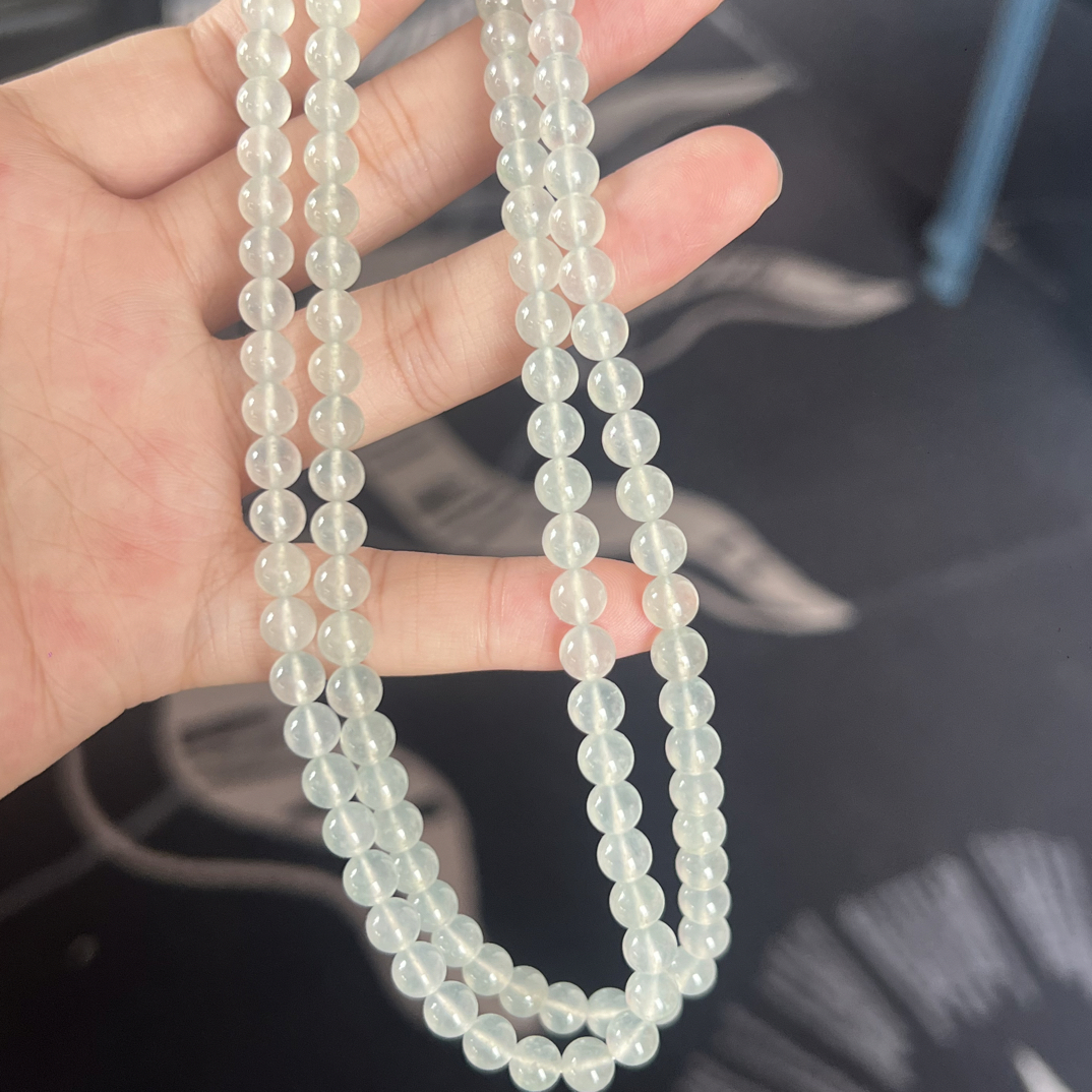 萍宝翡翠缅甸翡翠白冰珠链