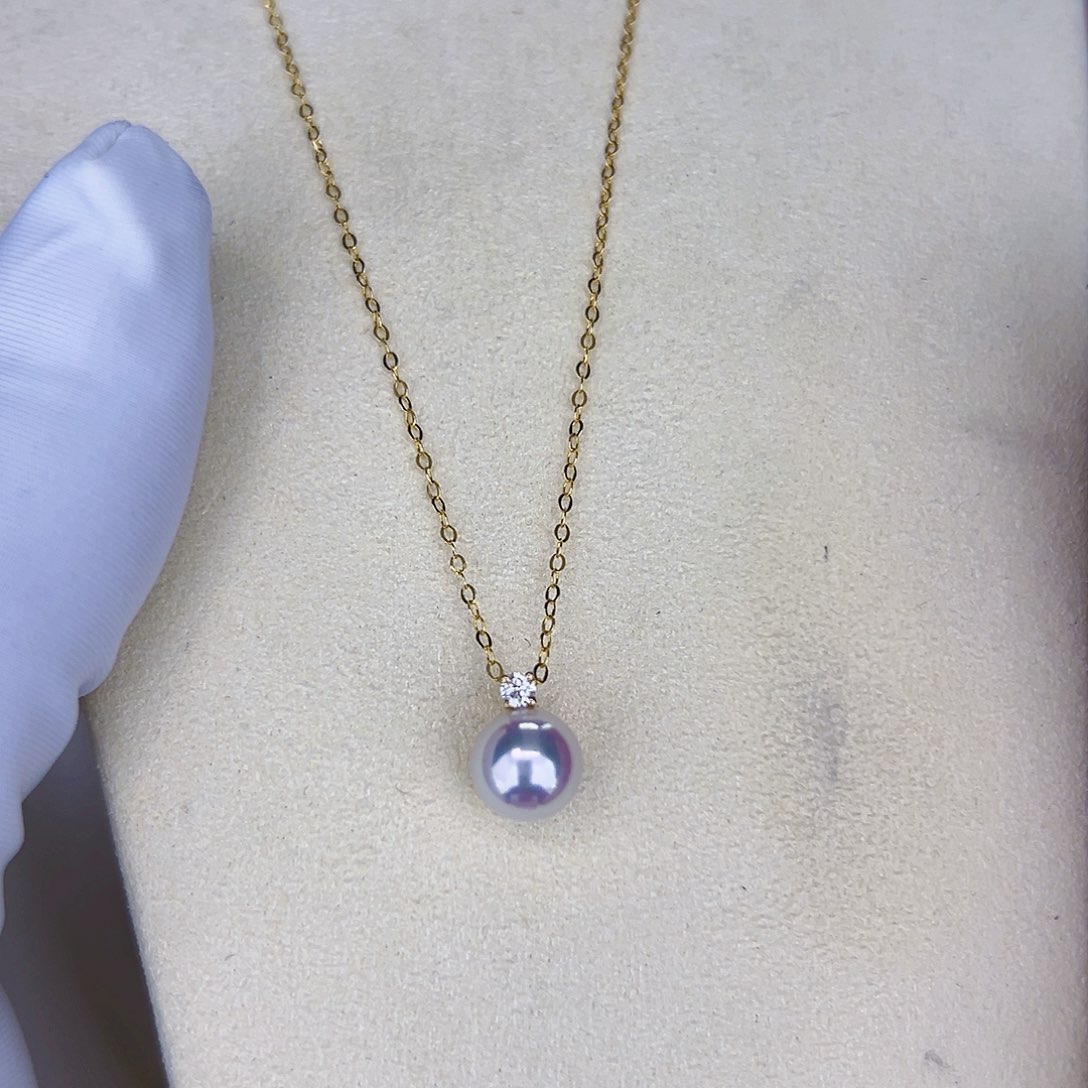 海水珍珠海水akoya王妃吊坠7-8mm18K金镶嵌