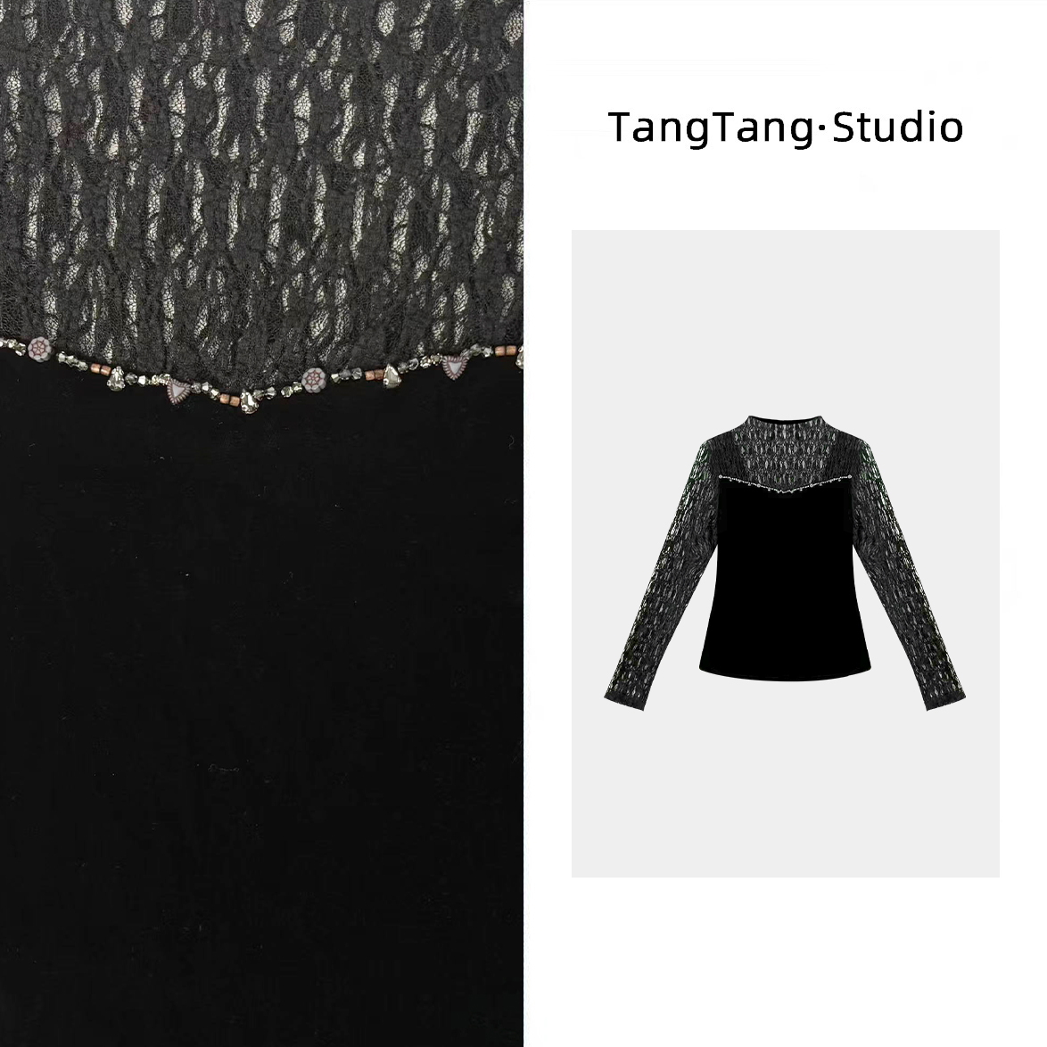 【TangTang·Studio】正反两穿蕾丝时尚气质显白显瘦打底上衣-259598