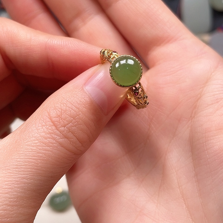 和田玉戒指银S925镶嵌