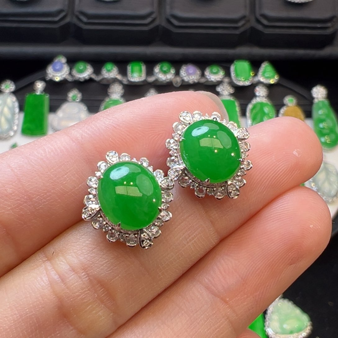 翡翠耳饰18K金镶嵌收到货48小时鉴赏期