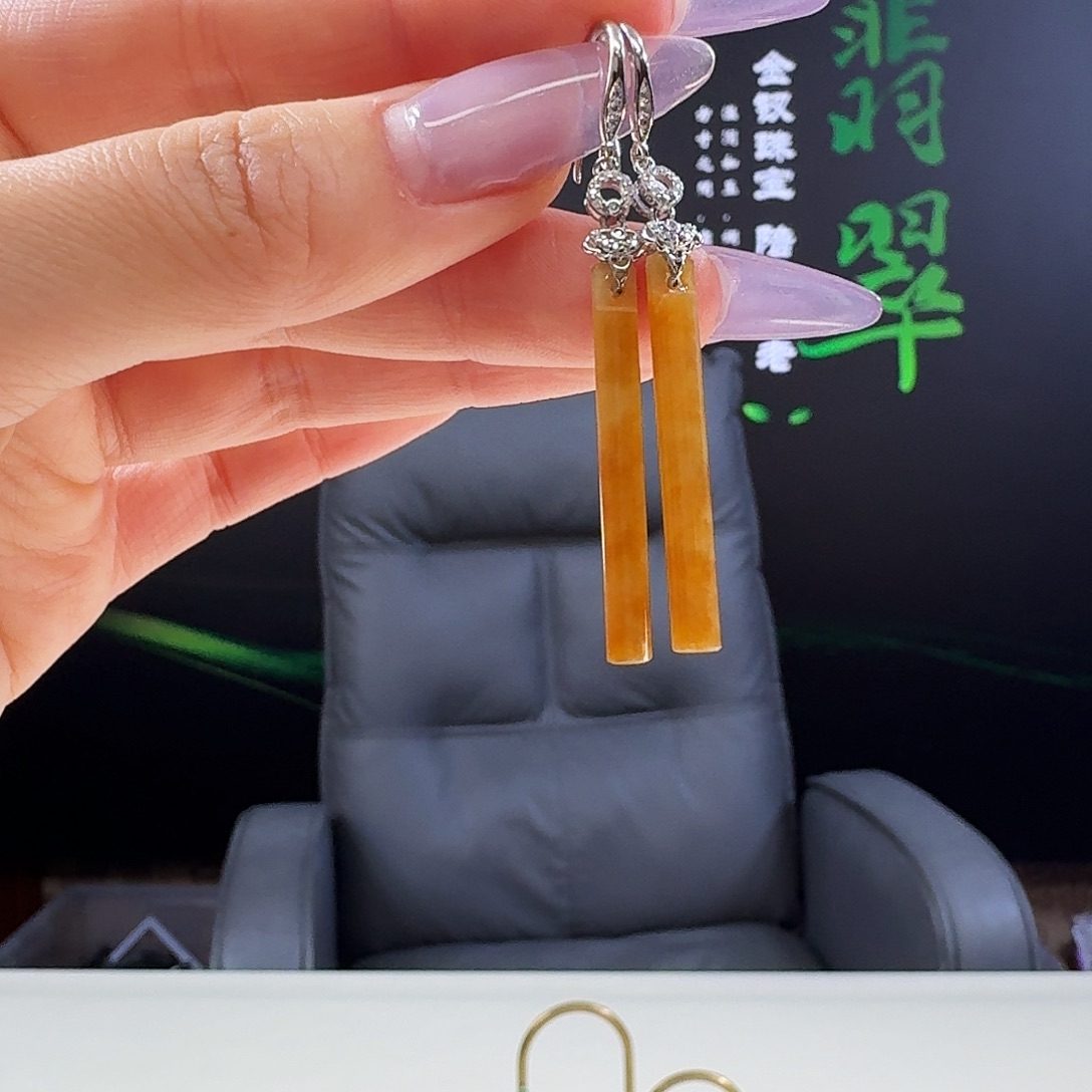 翡翠银S925镶嵌耳饰925镶嵌