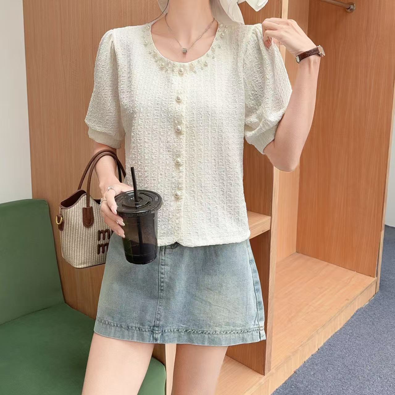 衬衫上衣时尚夏季法式泡泡袖设计感小香风显瘦气质百搭小众宽松